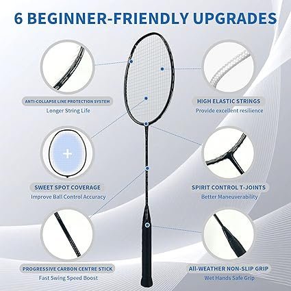 Senston N80 Badminton Rackets Set Full Carbon Fiber 5U Lightweight Racquets with AntiSlip Grip 2 Carry Bags OutdoorBackyard Sports for Adults Teens Family Games