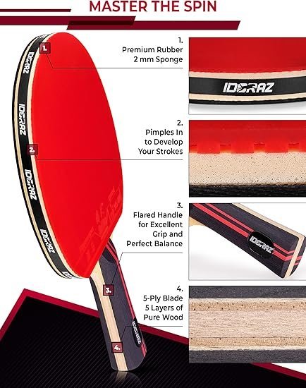 Ping Pong Paddle Professional Racket Table Tennis Racket with Carrying Case